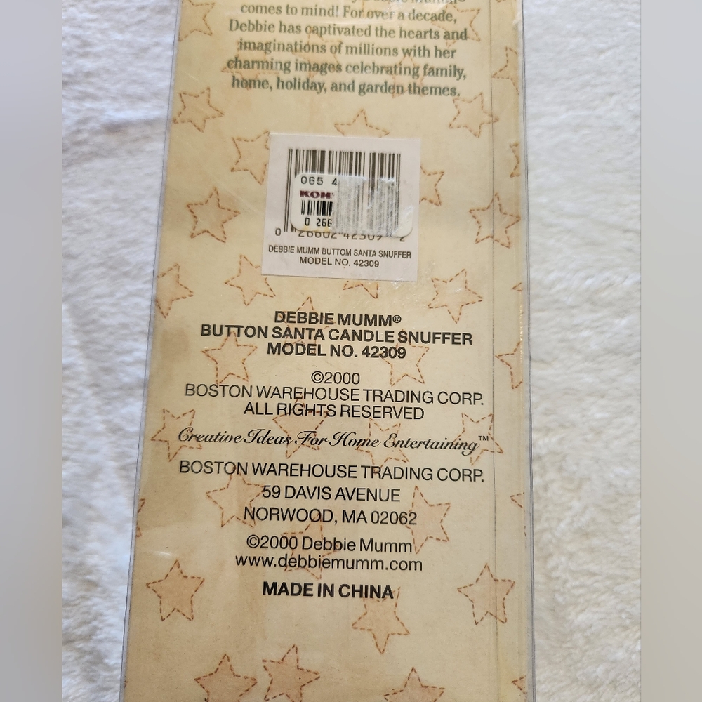 Debbie Mumm Button Santa Claus Candle Snuffer Stars Handle Christmas Vintage NIB - Picture 6 of 9